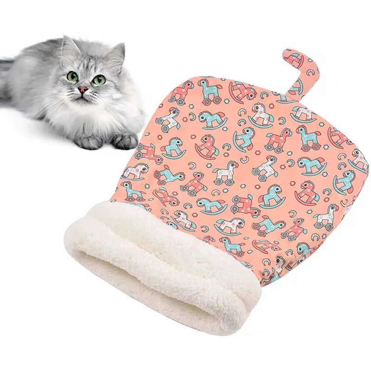 Fluffy pet sleeping bag for cats and small dogs