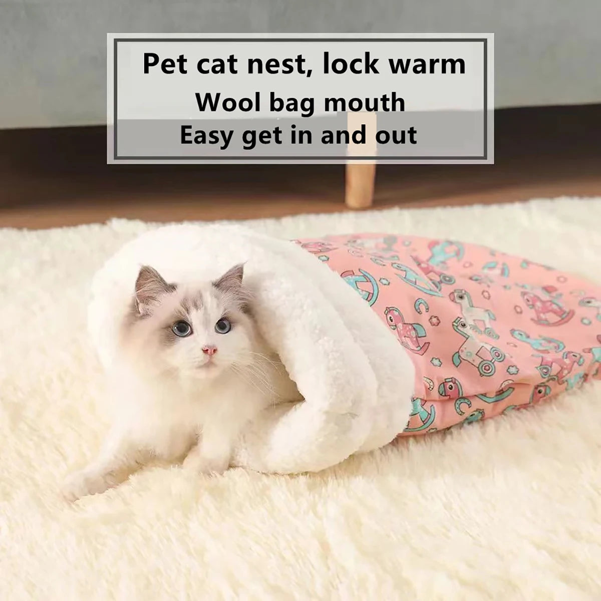 Fluffy pet sleeping bag for cats and small dogs